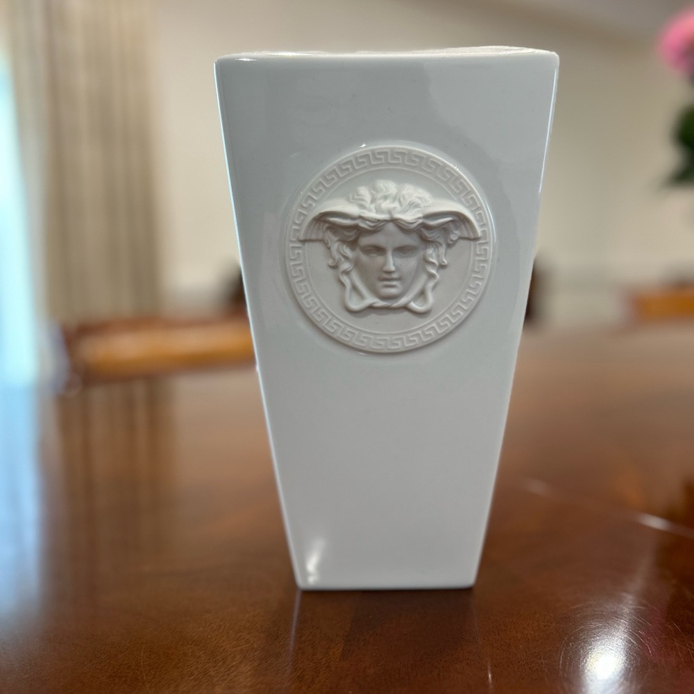 Versace White Accent Vase with Medusa Design